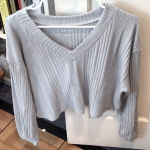 Gilly Hicks light blue ribbed knit V neck top,medium.